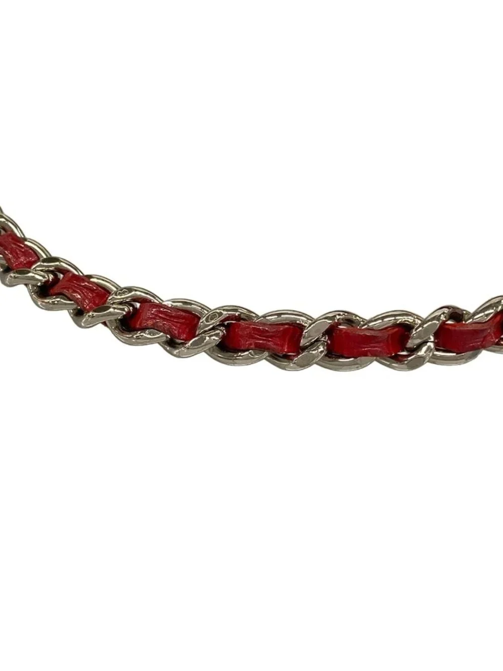 Chanel Shoulder Bag Red Silver Chain Leather